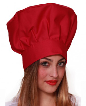 Cappello chef rosso unisex regolabile con velcro 100% cotone.